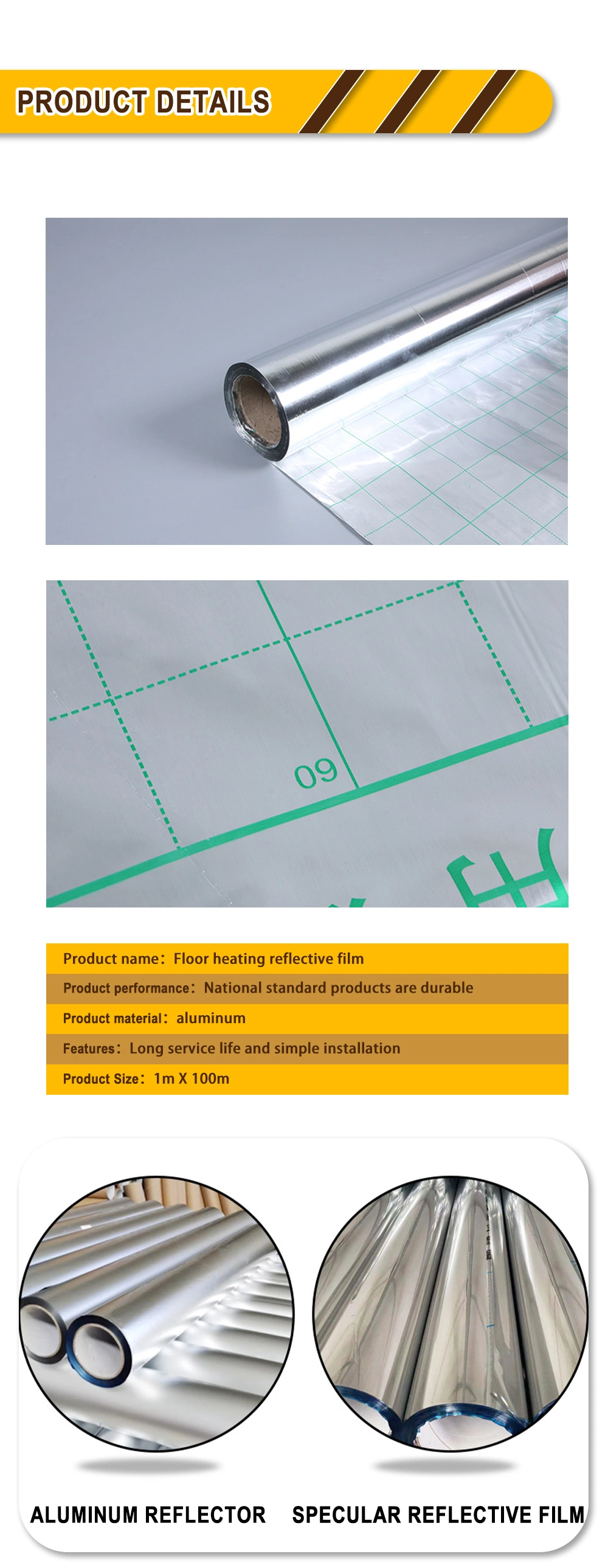 Fireproof Aluminum Foil Reflective Film for Heating Film Floor Heating System